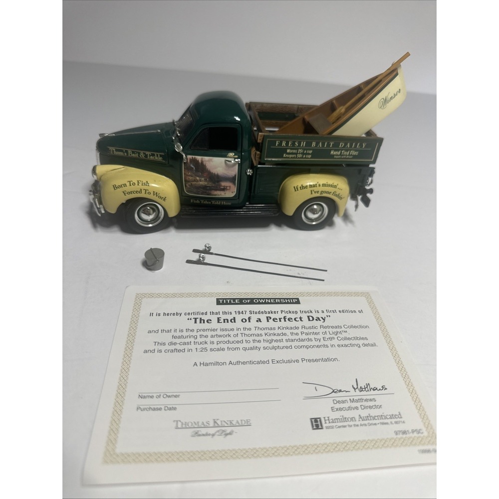 1947 Studebaker Pickup Truck & Fishing boat 1/25th Thomas Kinkade Collection COA